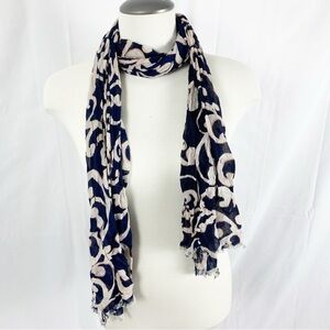 Denver Hayes Navy & Beige Scroll Print Lightweight Scarf